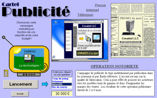 l'Agence Cartel-Publicité, Cartel Euros 3000, jeu de simulation d'une entreprise